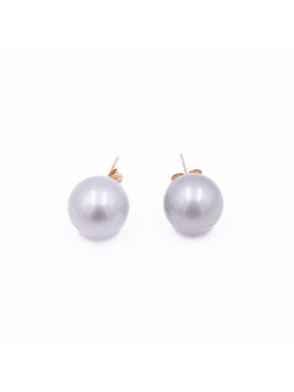 14K Yellow Gold 10.5mm Gray Cultured Freshwater Pearl Stud Earrings